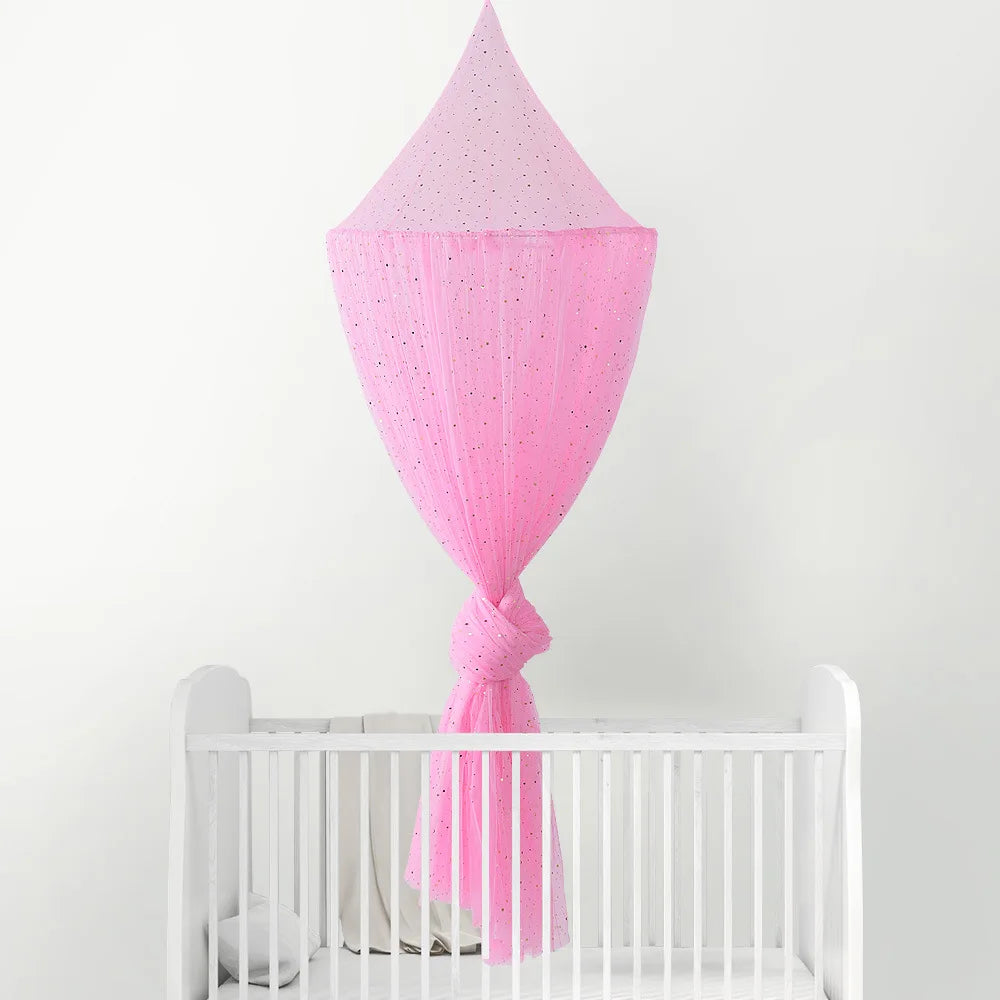 Ciel de lit bébé pêche pailleté