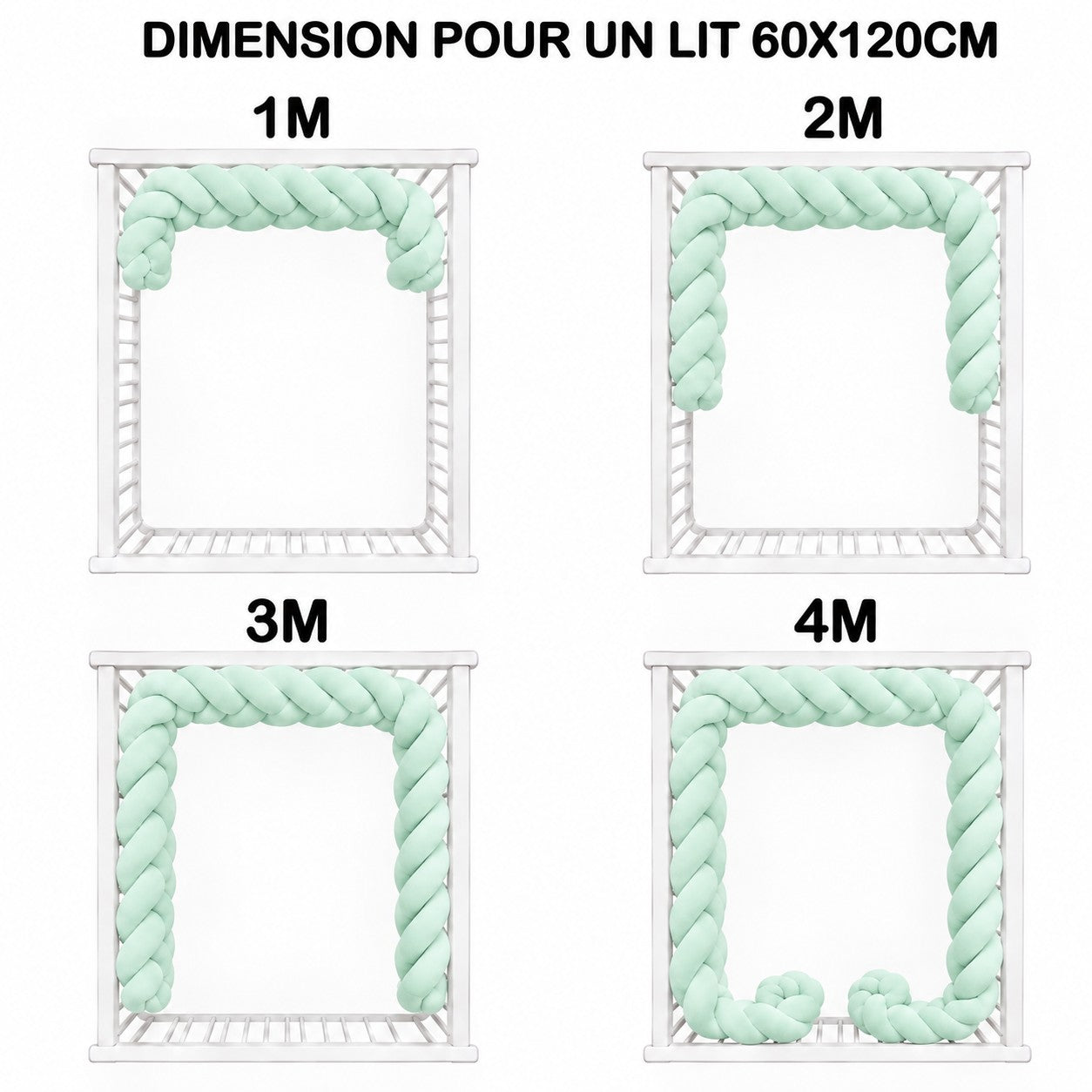 Tour de lit tressé 4 brins pour lit à barreaux