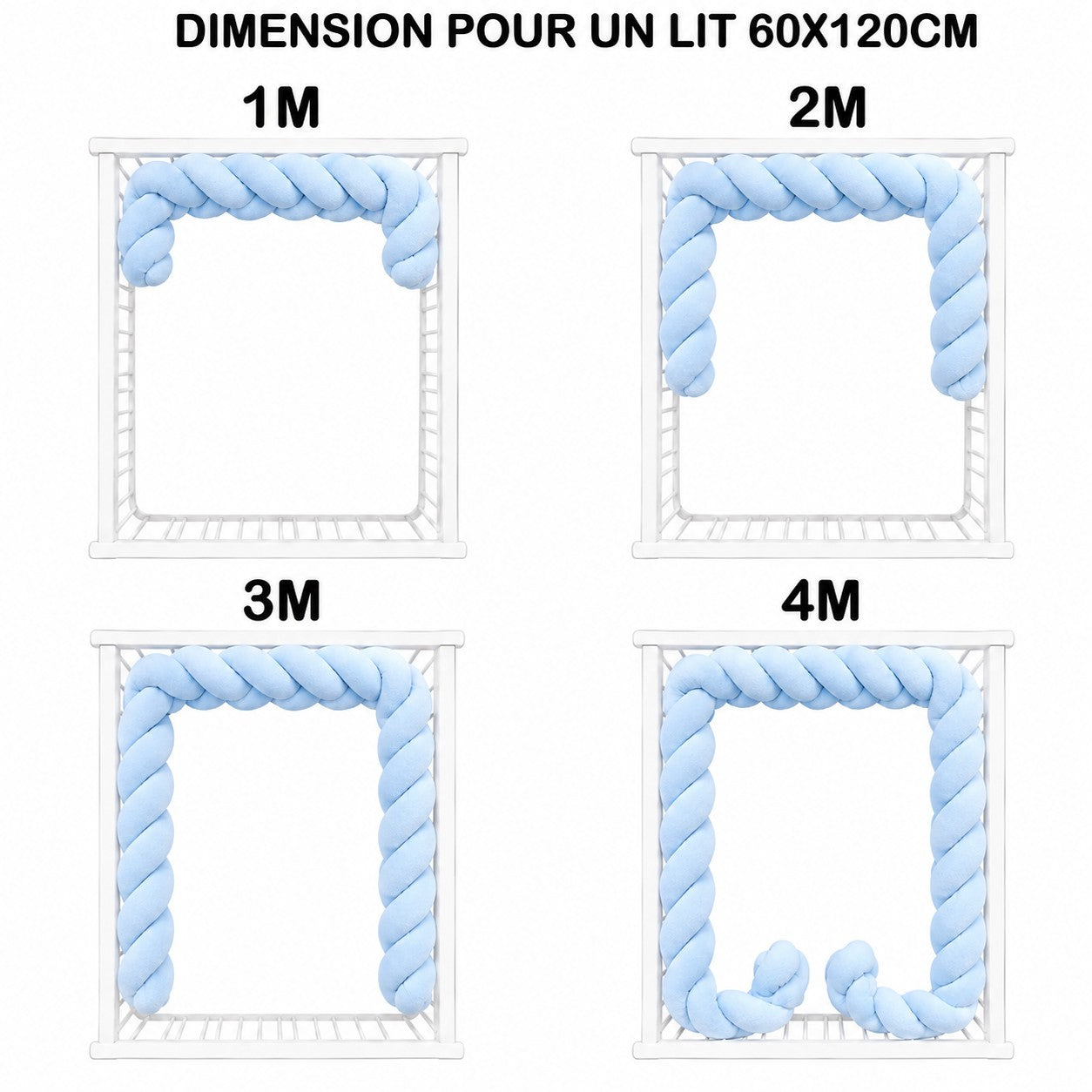 Tresse de lit bleue au toucher velours pour bébé
