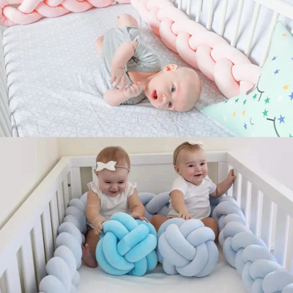 3 Shares Toddler Baby Bed Bumpers In The Crib Newborn 1M/2M/3M/4M Baby Crib Protector Bed Braid Knot Cushion for Infant Kids