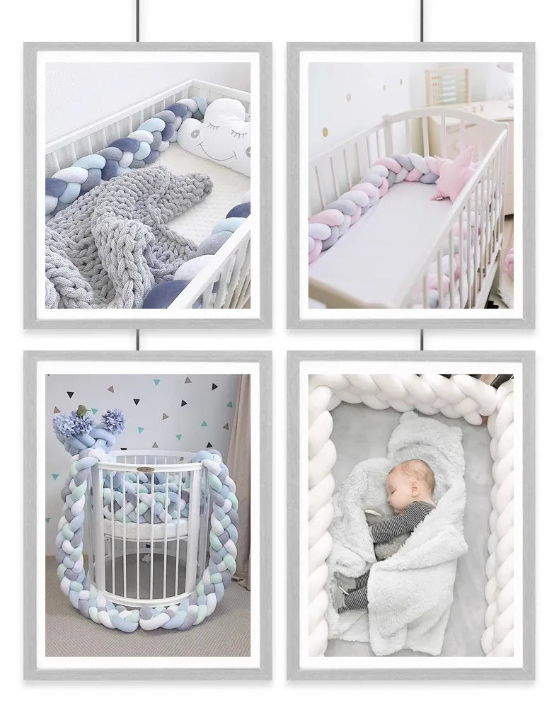 4 Knotted 2-4M Tresse De Lit Crib Bumper Skin-Friendly Fabric Baby Room Decor Handmade Cushion Knotted Braid Pillow Soft Pad