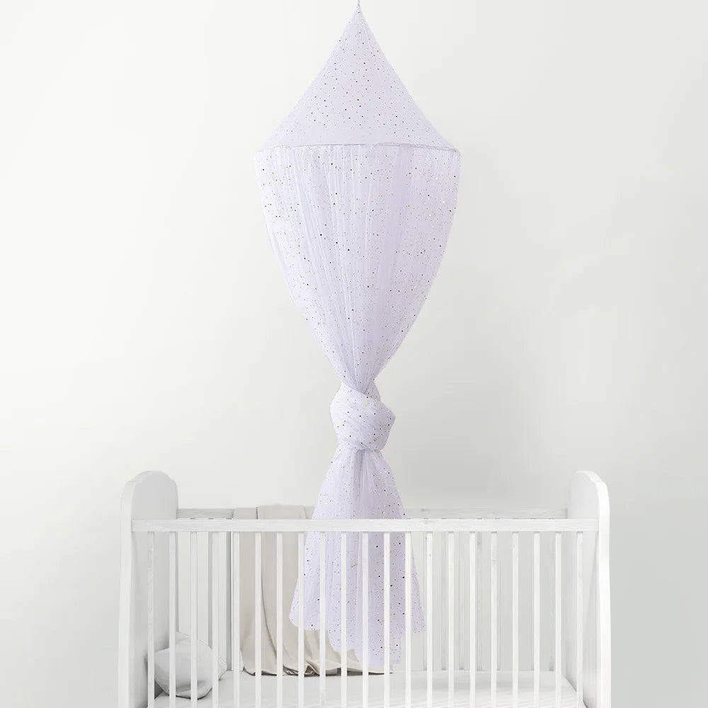 Ciel de lit bébé rose pailleté