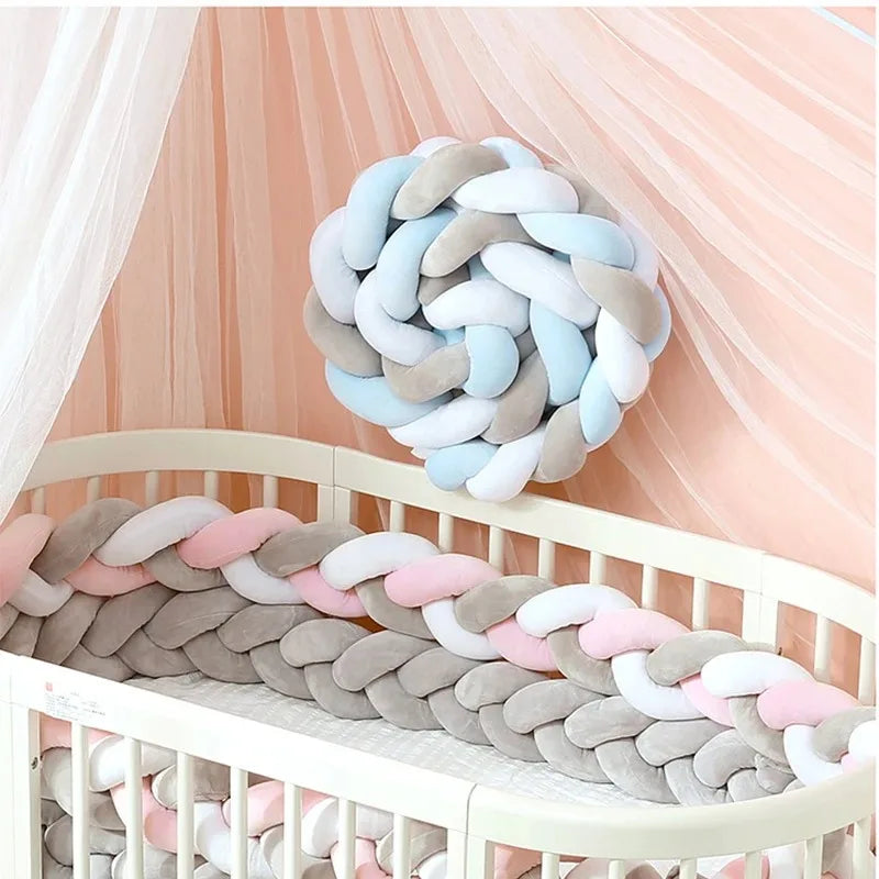3 Shares Toddler Baby Bed Bumpers In The Crib Newborn 1M/2M/3M/4M Baby Crib Protector Bed Braid Knot Cushion for Infant Kids