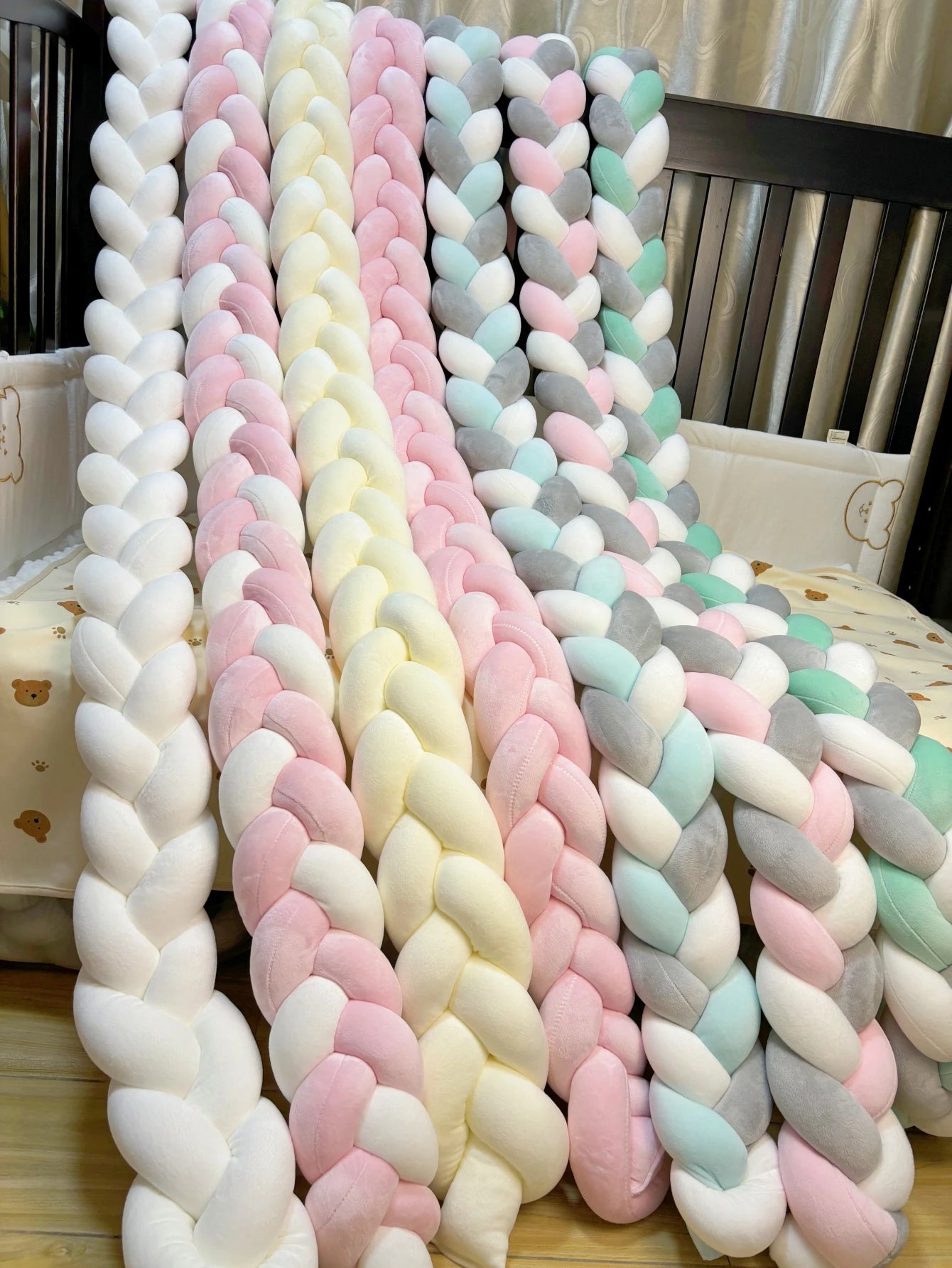 3 Shares Toddler Baby Bed Bumpers In The Crib Newborn 1M/2M/3M/4M Baby Crib Protector Bed Braid Knot Cushion for Infant Kids