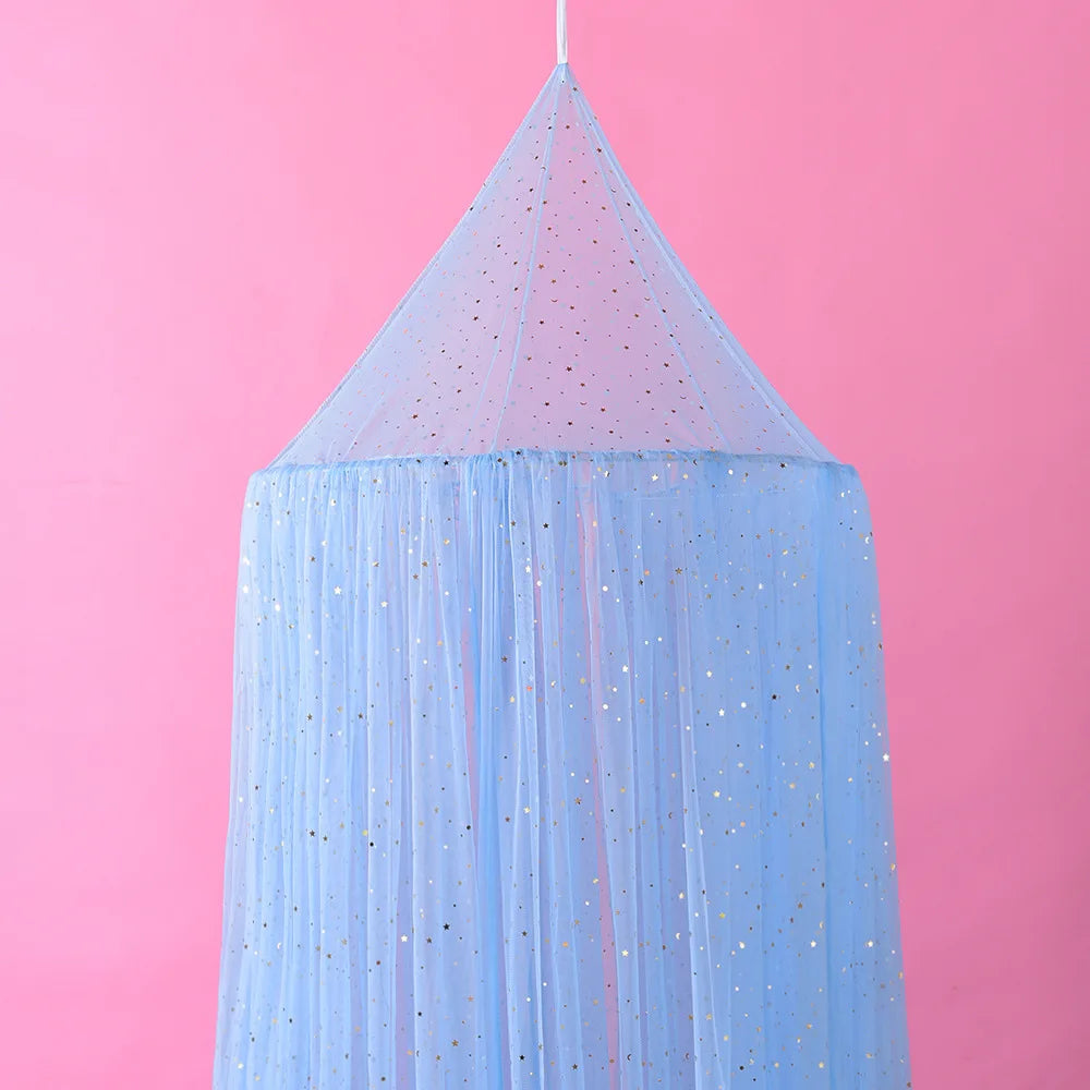 Ciel de lit bébé rose pailleté