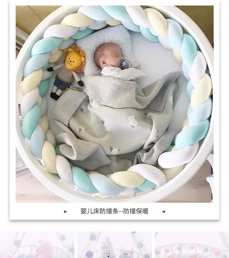4 Knotted 2-4M Tresse De Lit Crib Bumper Skin-Friendly Fabric Baby Room Decor Handmade Cushion Knotted Braid Pillow Soft Pad