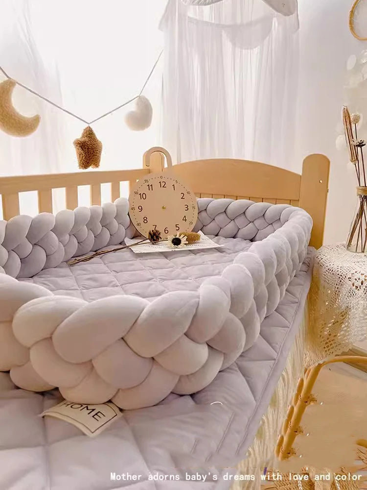 4 Knotted 2-4M Tresse De Lit Crib Bumper Skin-Friendly Fabric Baby Room Decor Handmade Cushion Knotted Braid Pillow Soft Pad