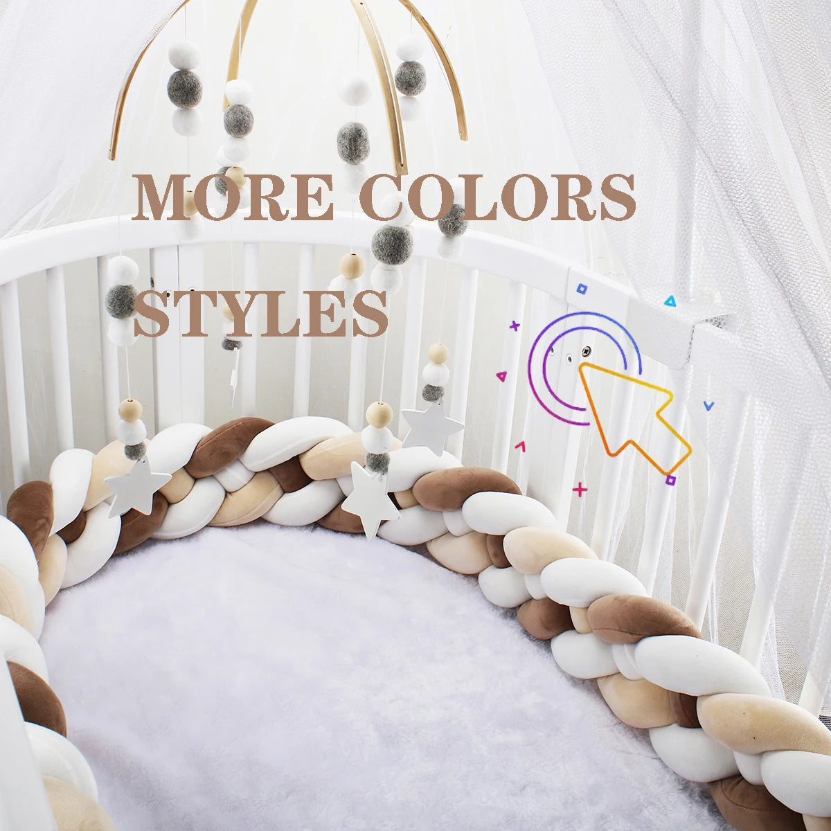 1-4M Baby Bed Bumper Handmade Knotted Braid Weaving Plush  Crib Protector Infant Knot Pillow Baby Room Decor