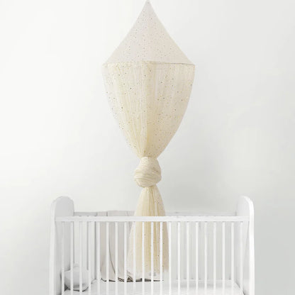 Ciel de lit bébé rose pailleté