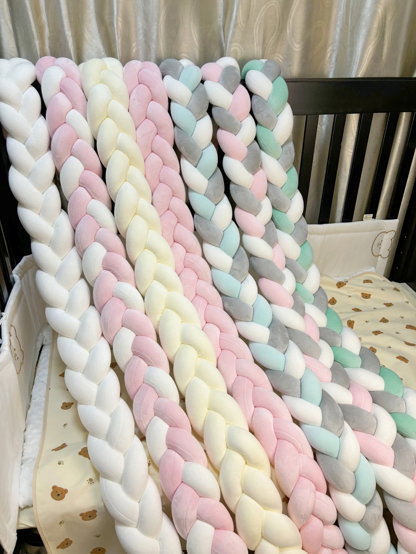 3 Shares Toddler Baby Bed Bumpers In The Crib Newborn 1M/2M/3M/4M Baby Crib Protector Bed Braid Knot Cushion for Infant Kids