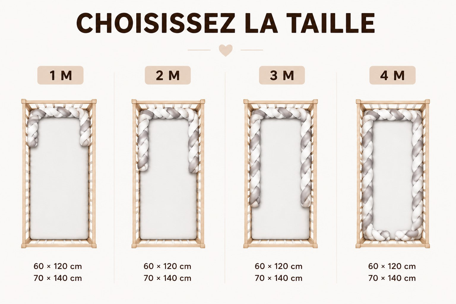 Protection de lit bébé avec tour de lit tressé gris et blanc, rembourrage moelleux et design élégant