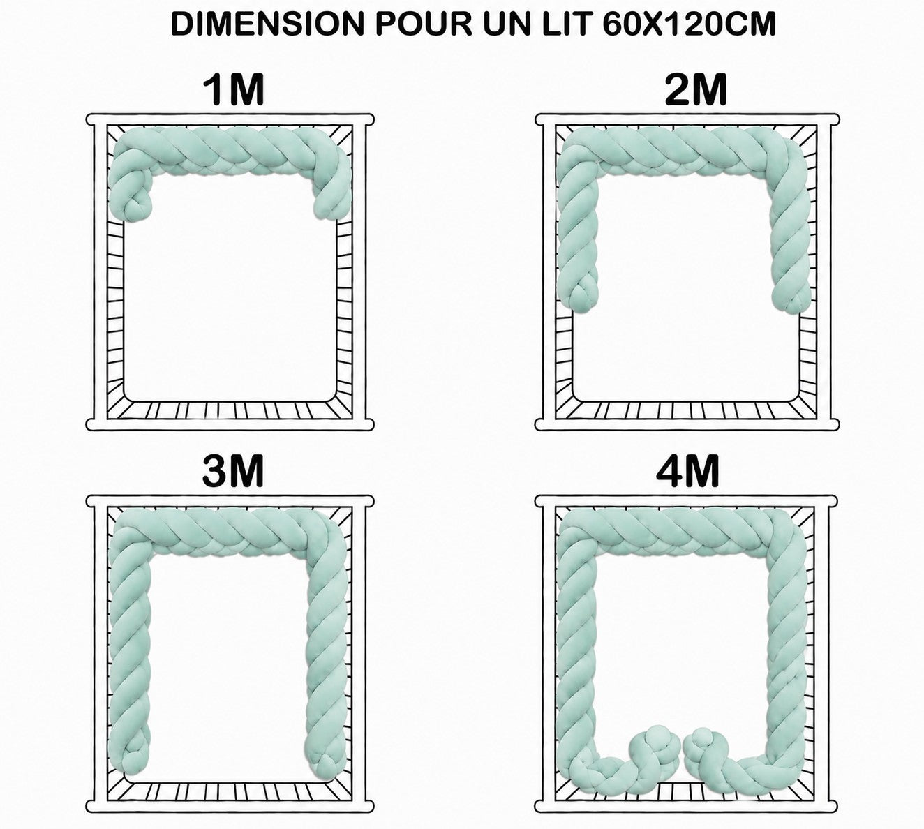 Tresse de lit bébé vert d’eau douce et moelleuse