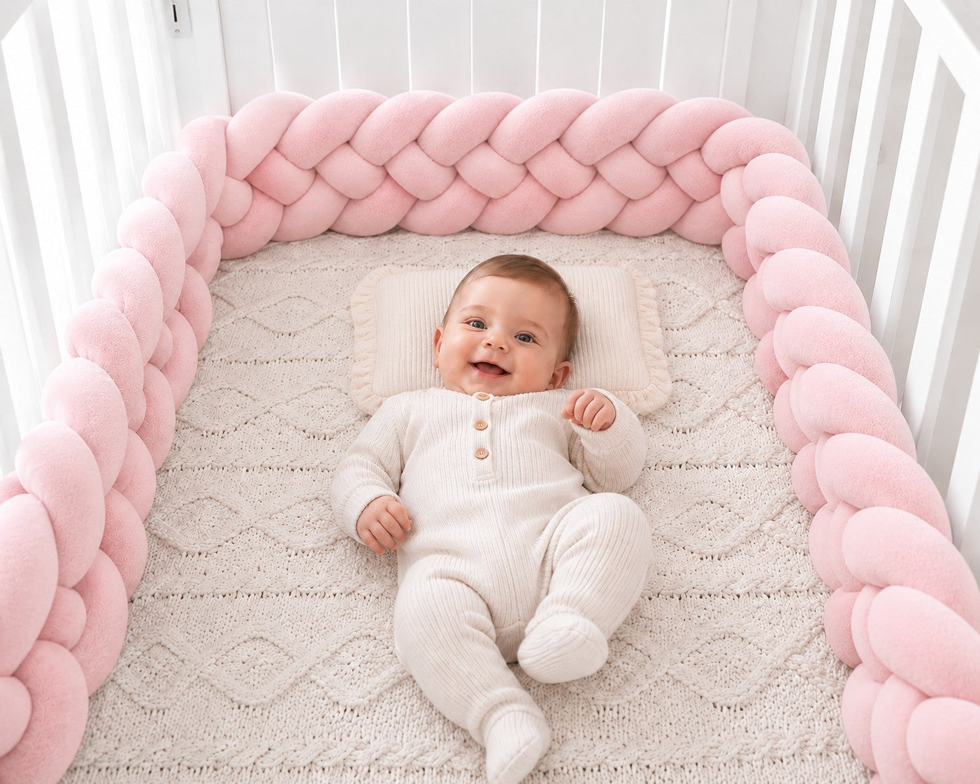 Tresse de lit bébé rose disponible en 200 cm et 300 cm