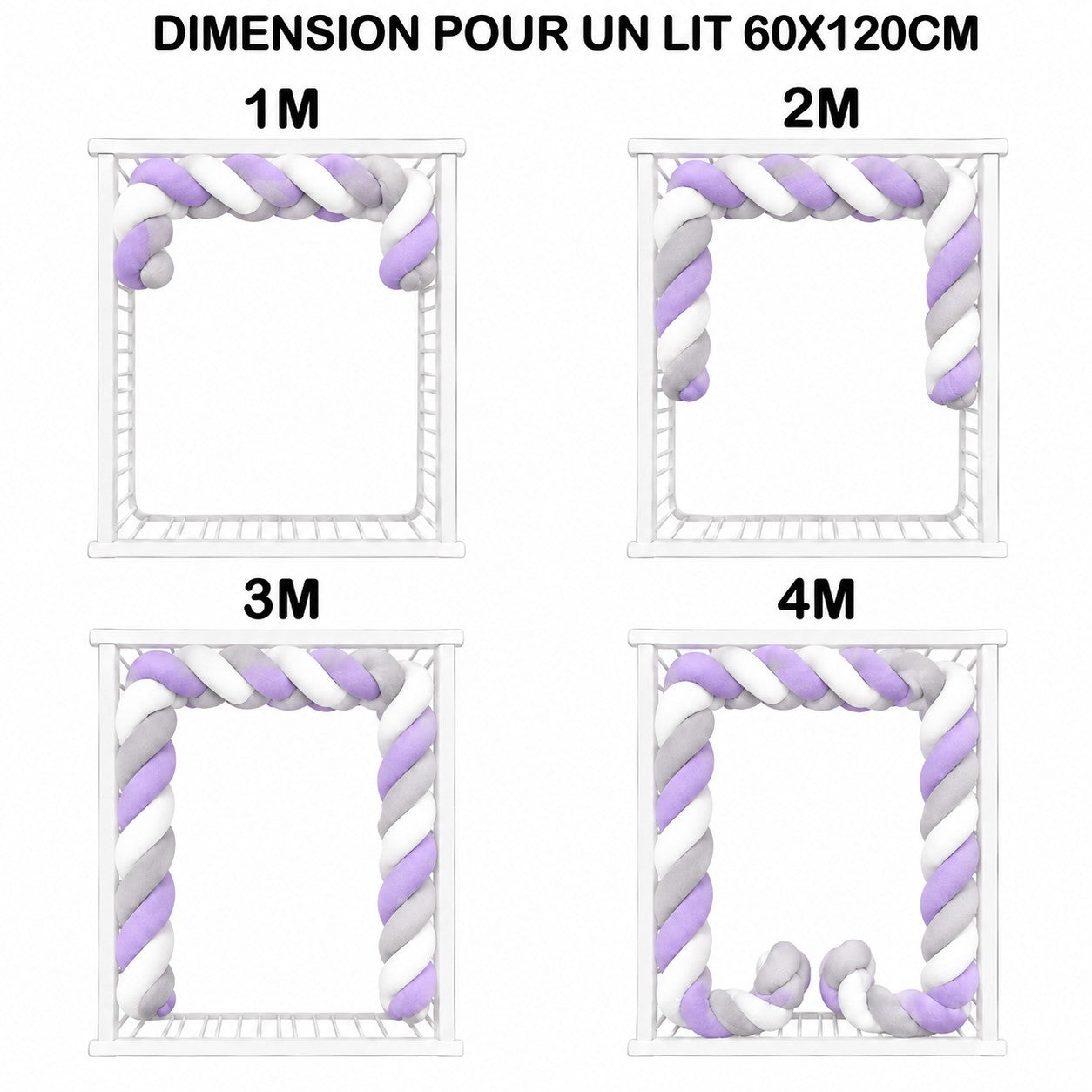 Tour de lit bébé tressé menthe et gris pour lit à barreaux