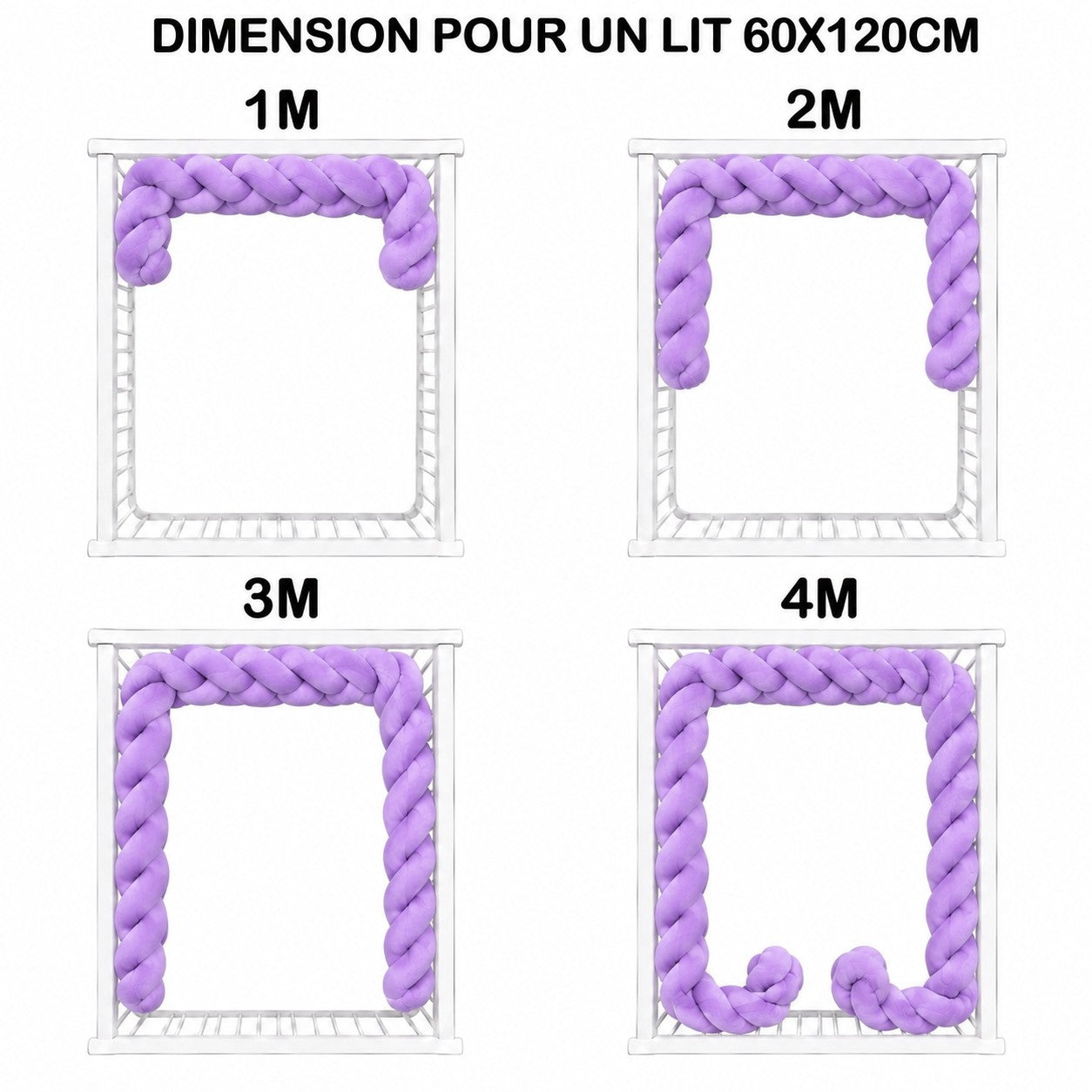Tour de lit bébé tressé violet à 3 brins