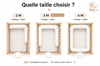Tour de lit tressé 4 brins en velours doux pour un sommeil sécurisé.