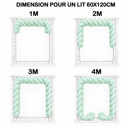 Tour de lit tressé 4 brins pour lit à barreaux
