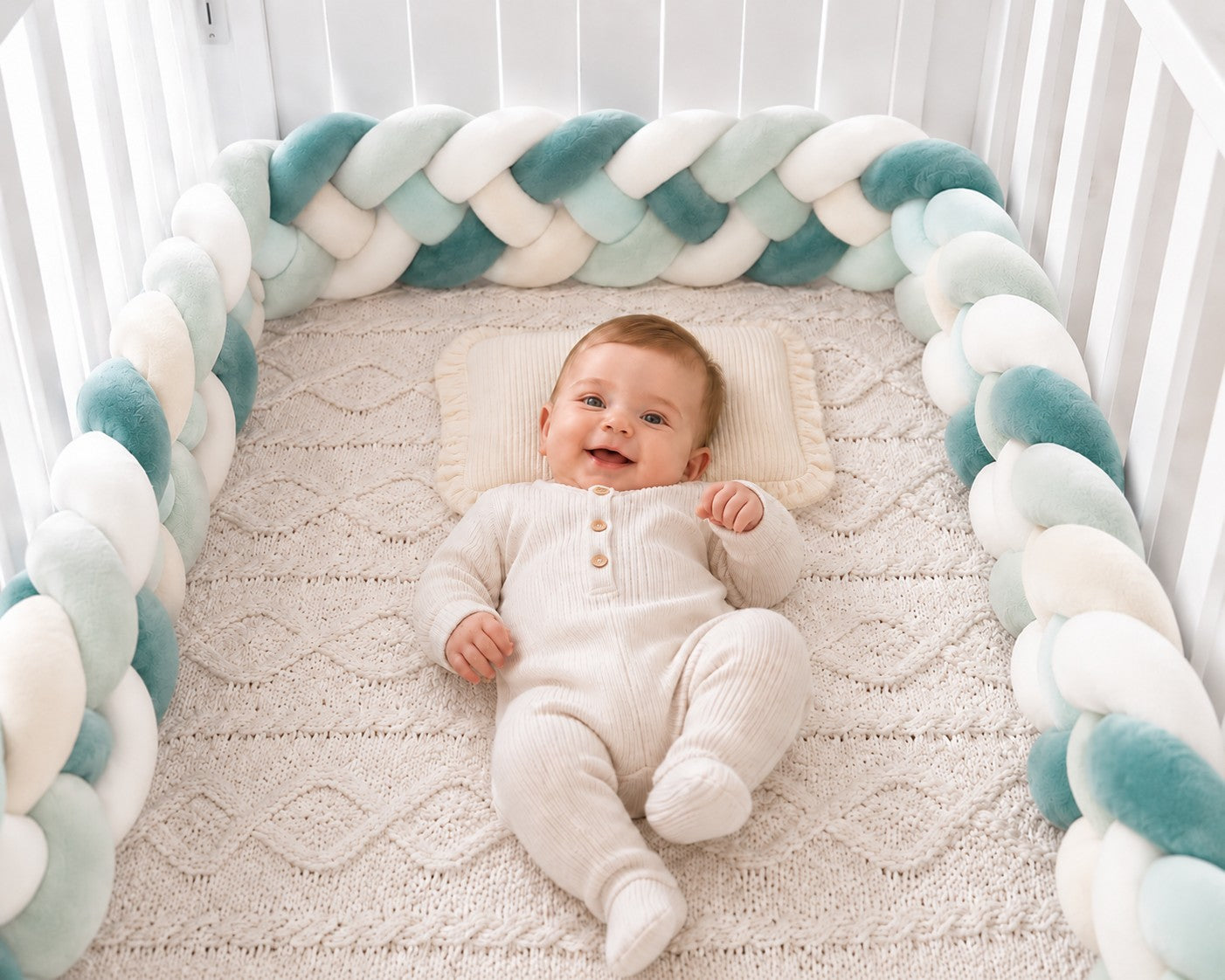 Tour de lit tressé bébé bleu royal à 4 brins