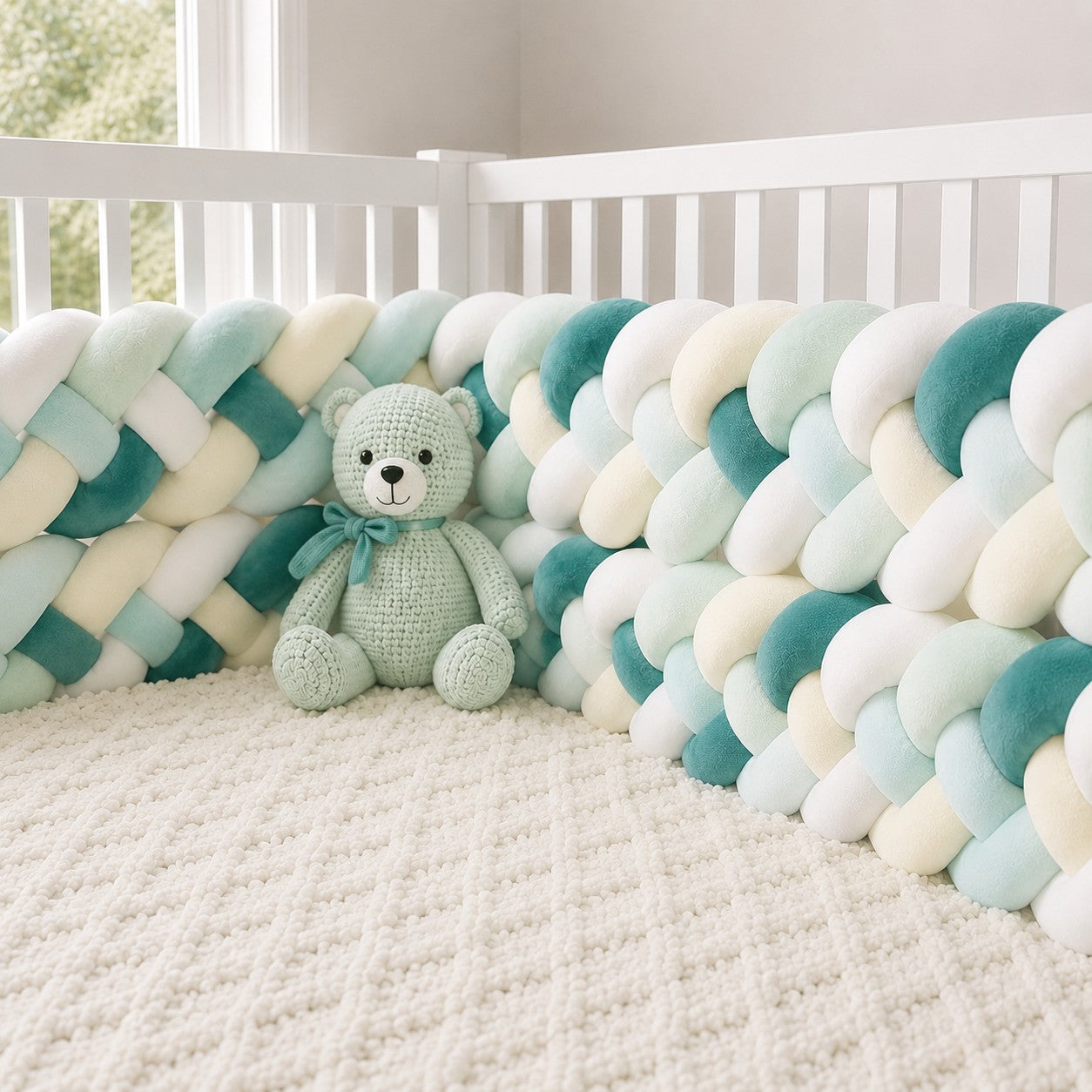 Tour de lit bébé tressé 4 brins pour lit à barreaux