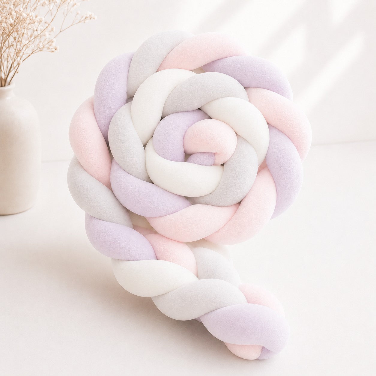 Tour de lit tressé rose pour lit à barreaux et berceau