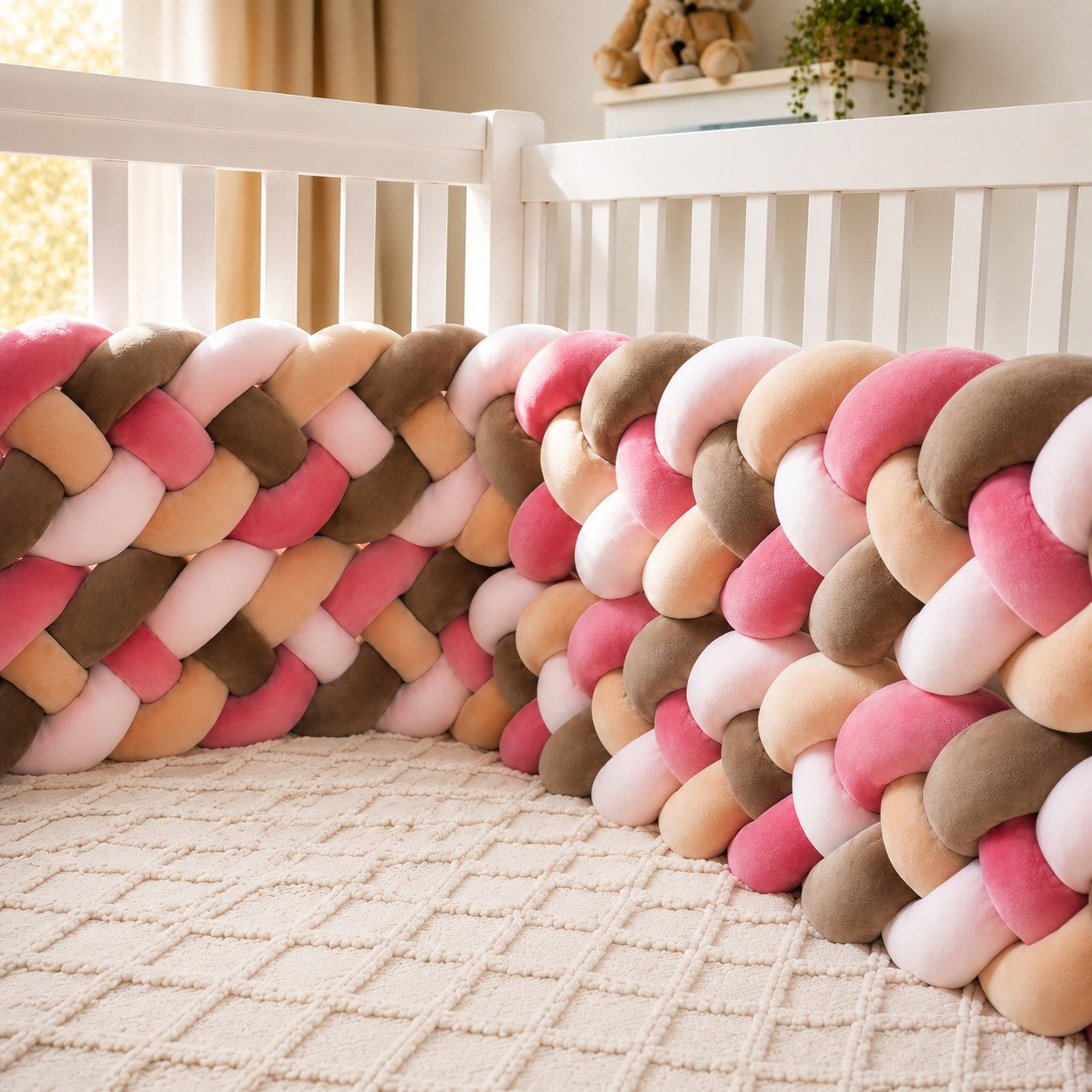Tour de lit tressé bébé rose sanguine