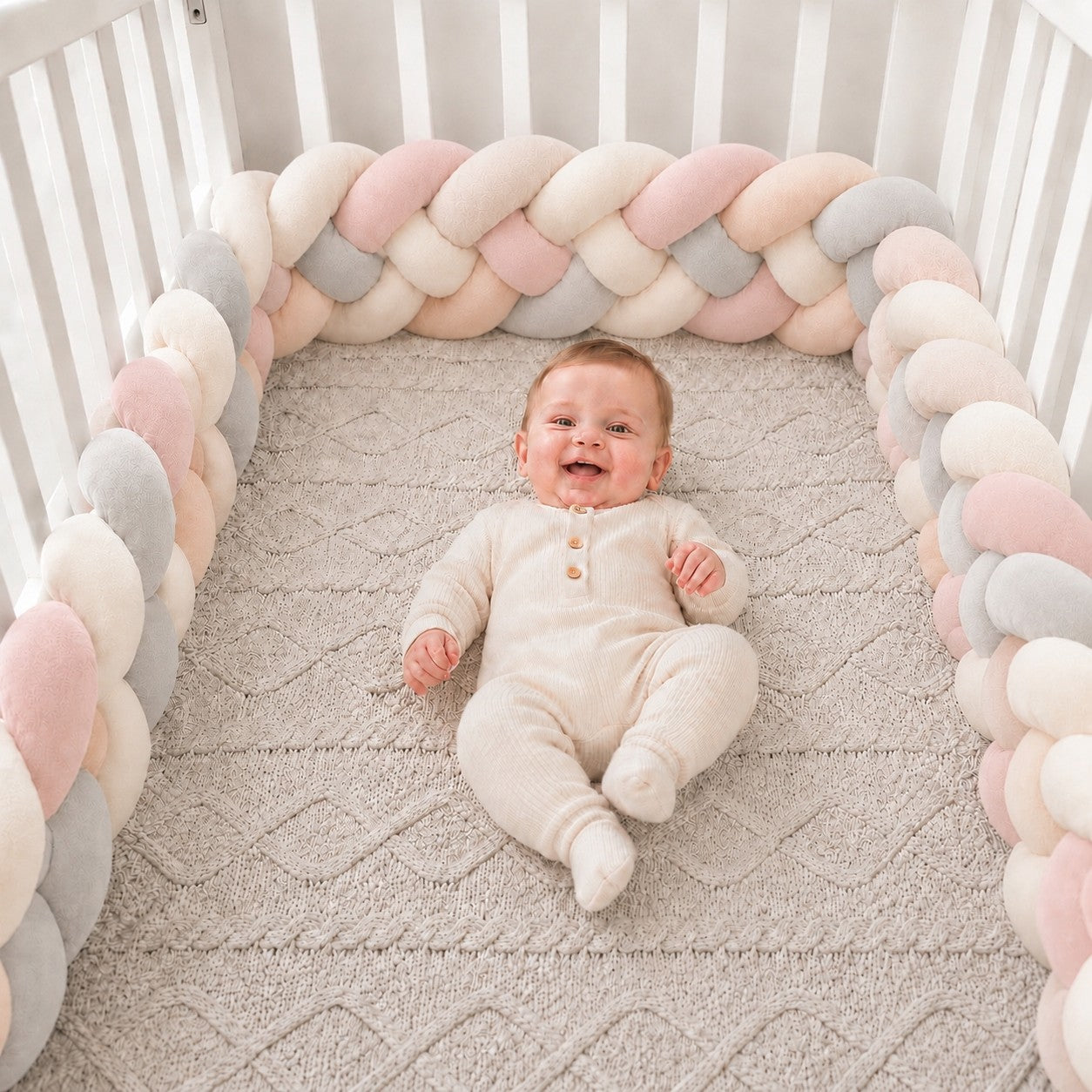 Tour de lit tressé bébé 4 brins épais et moelleux