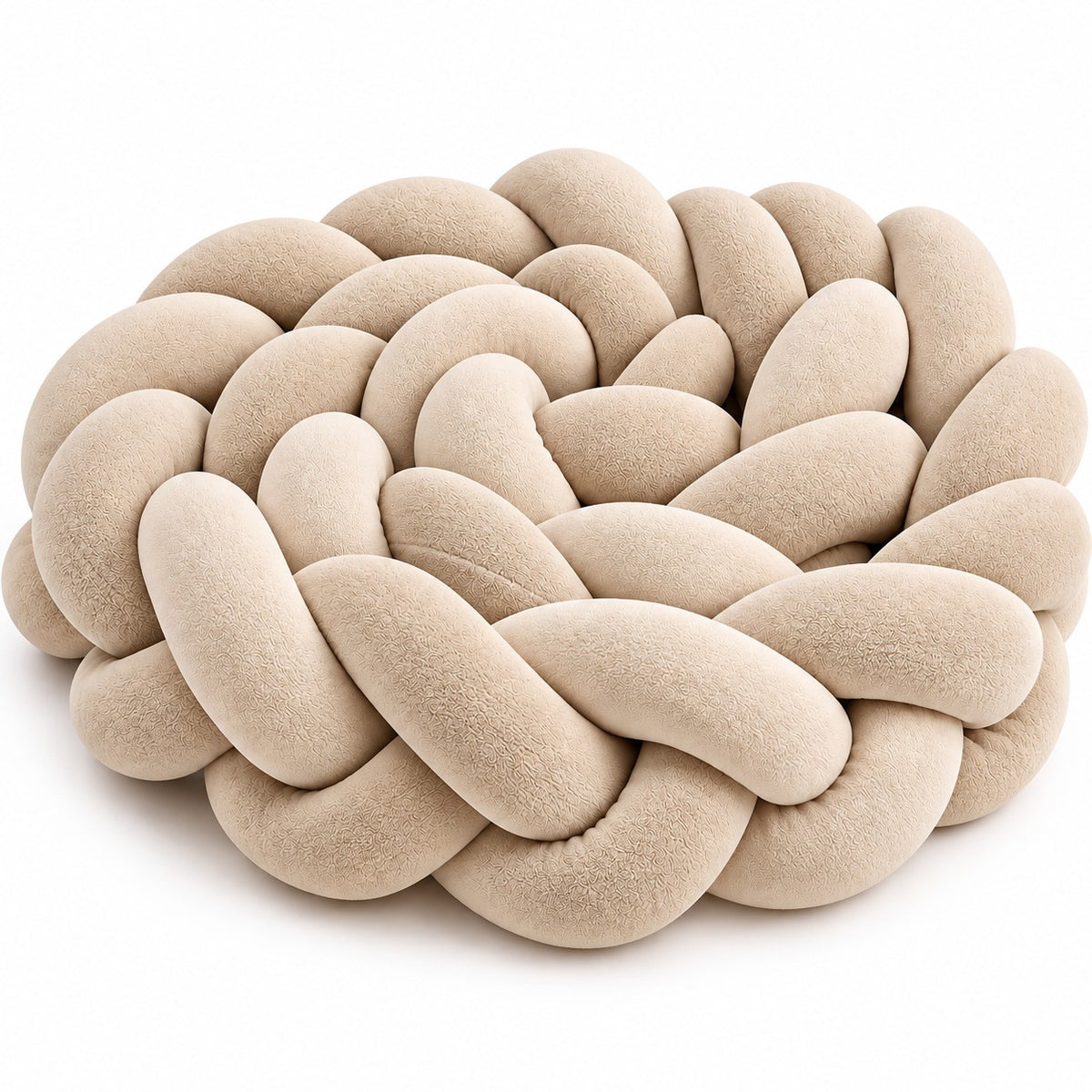 Tour de lit tressé beige à trois brins entrelacés, présenté seul sur fond blanc.