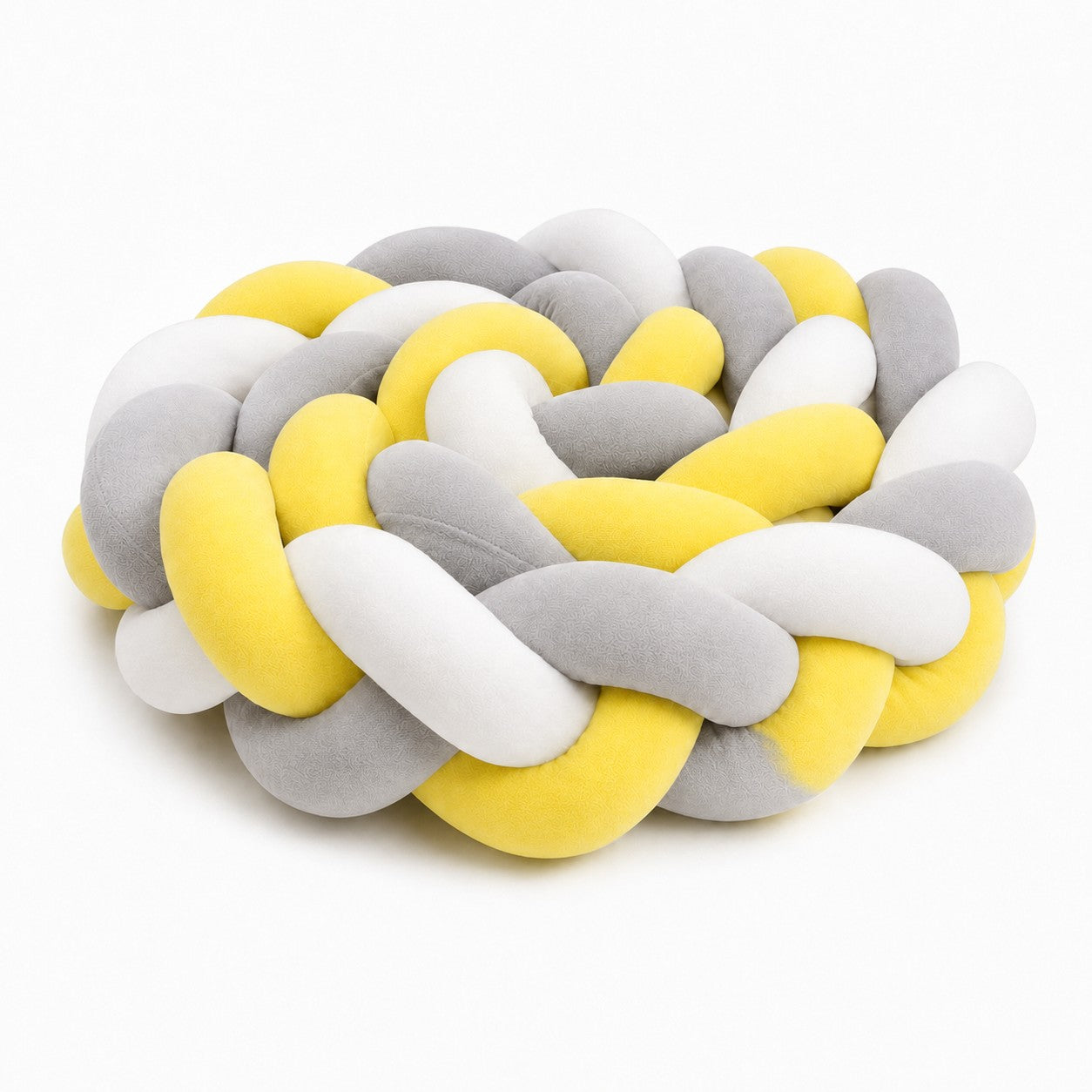 Tresse tour de lit bébé jaune gris blanc pour décorer le berceau et protéger des barreaux.