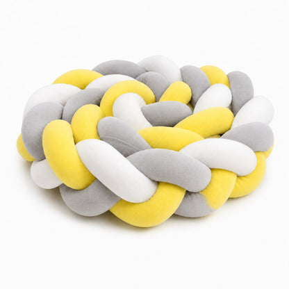 Tresse tour de lit bébé jaune gris blanc pour décorer le berceau et protéger des barreaux.
