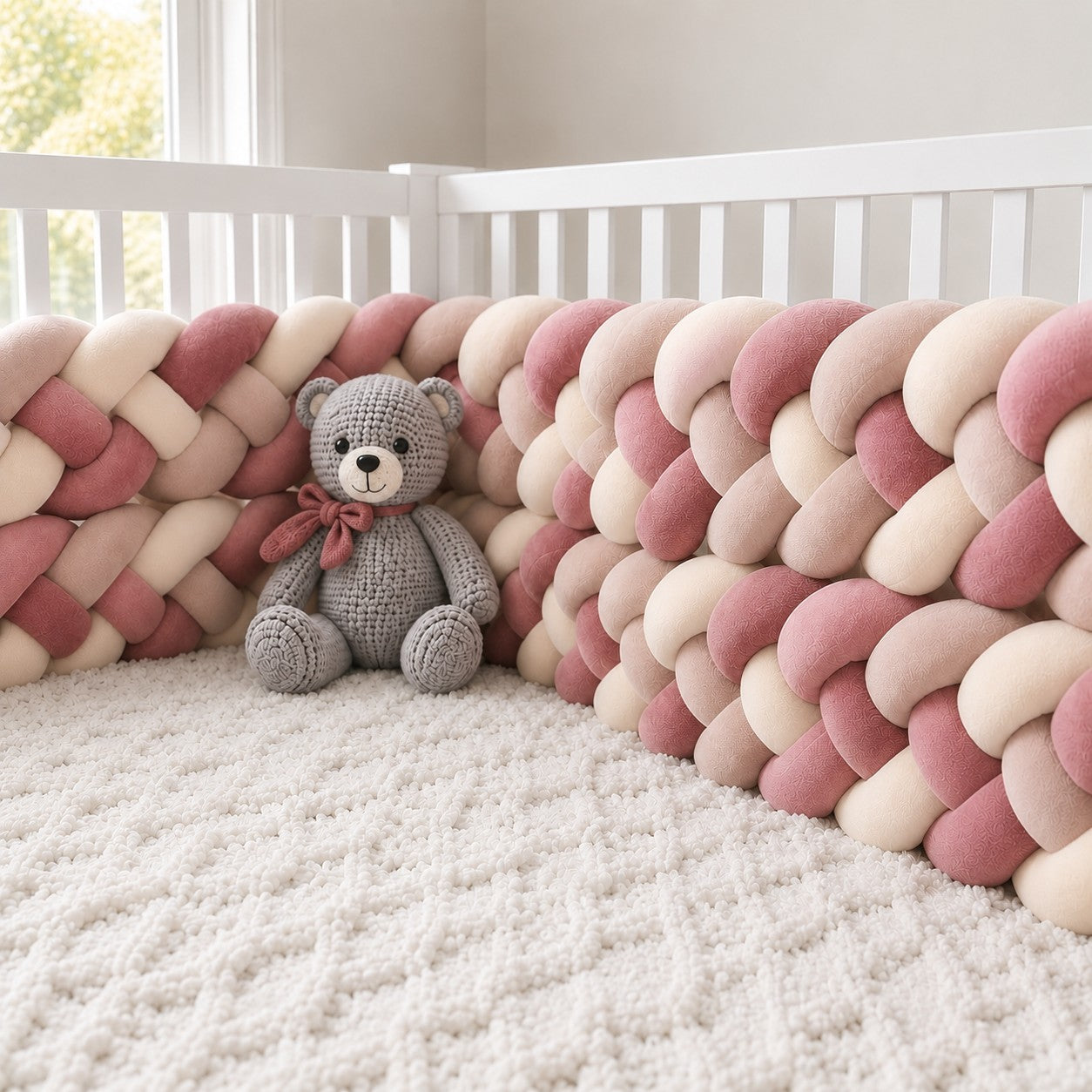 Tour de lit tressé bébé 4 brins pour lit à barreaux