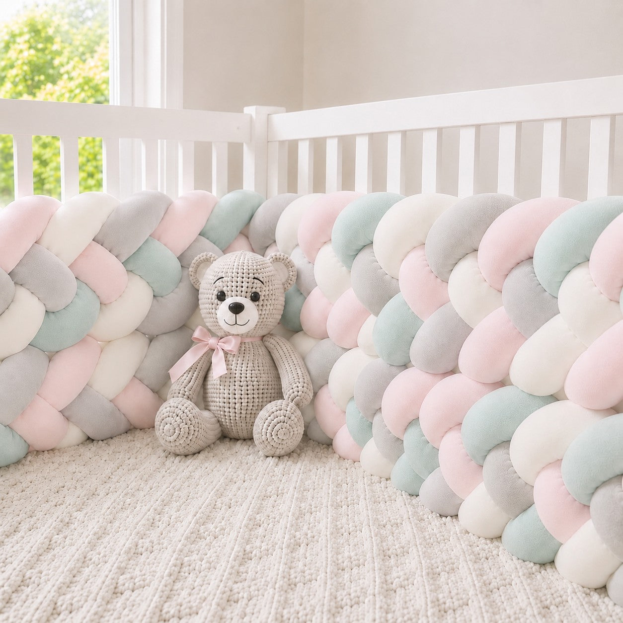 Tour de lit tressé bébé 4 brins au toucher velours