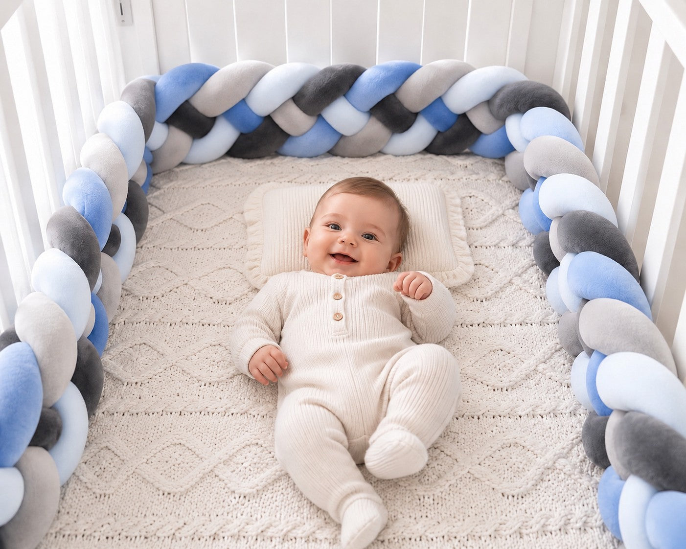Tresse de lit bébé 4 brins installée dans un berceau