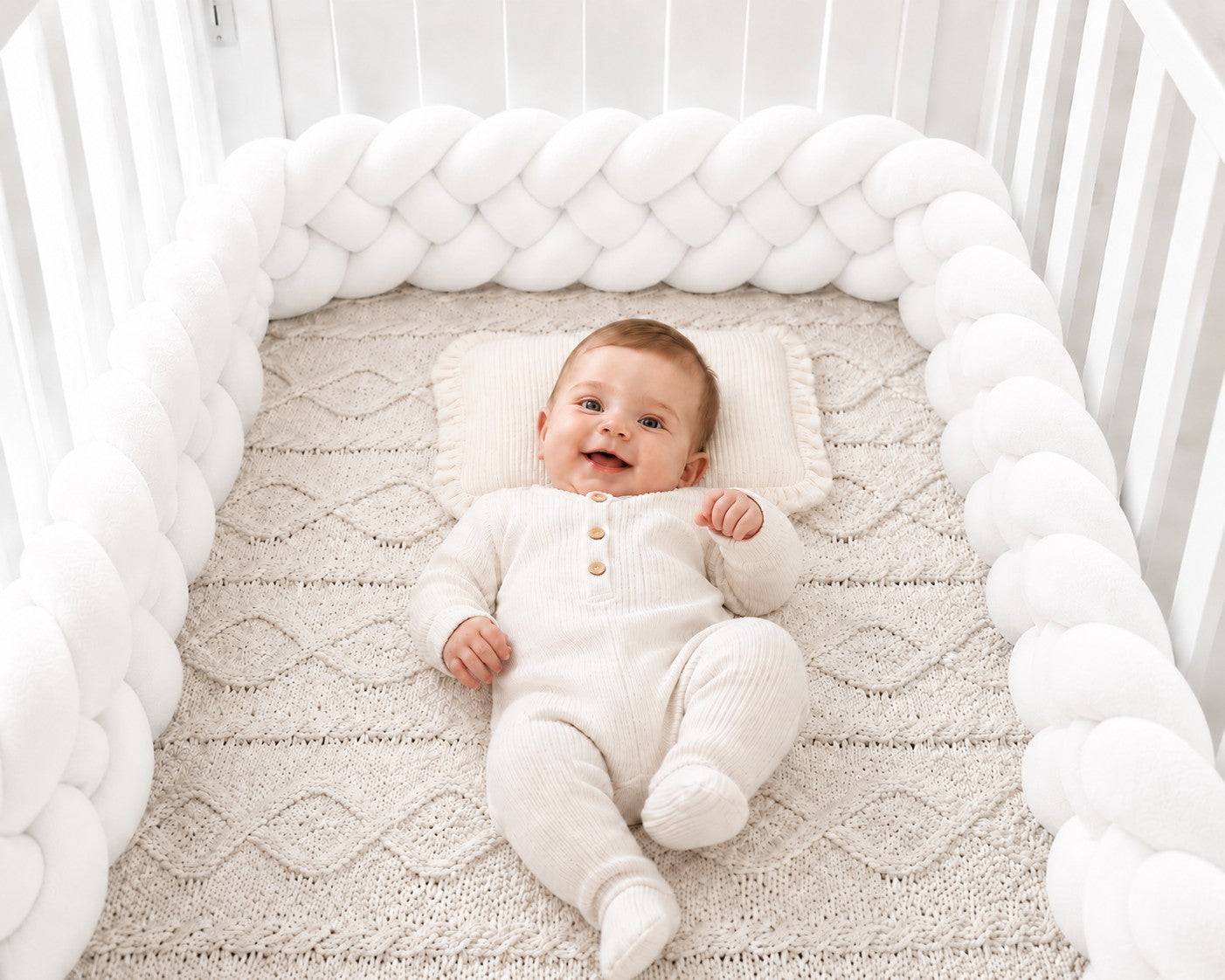 Tour de lit tressé bébé 4 brins pour lit à barreaux