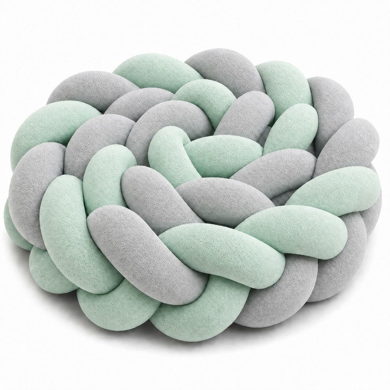 Tresse de lit bébé menthe et gris dans un berceau