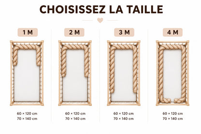 Protection de lit bébé avec tour de lit tressé cannelle en tissu effet velours.