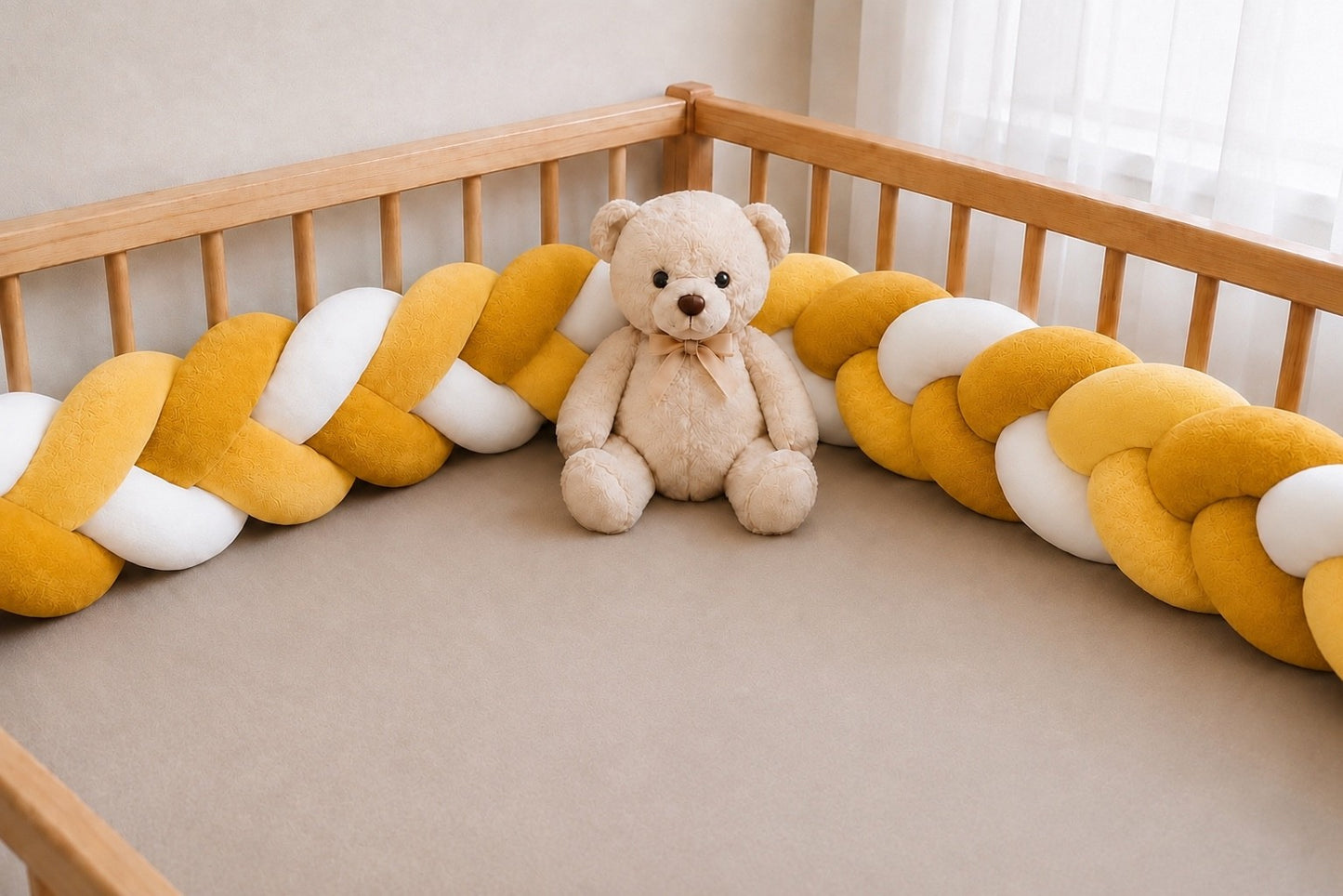 Tresse de lit bébé jaune moutarde pour berceau