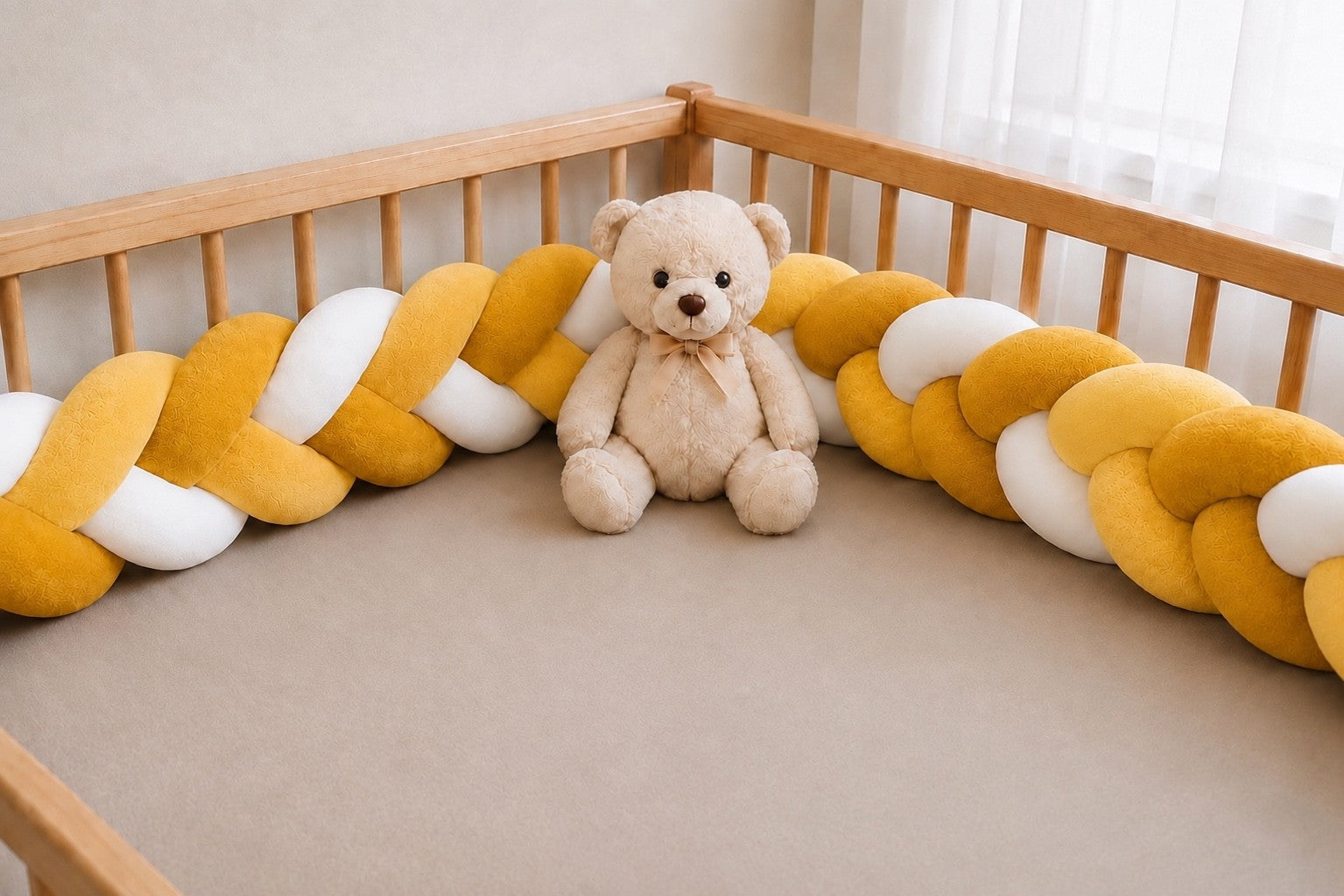Tresse de lit bébé jaune moutarde pour berceau