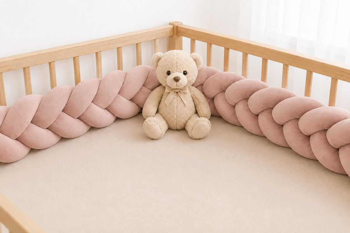 Tresse de lit bébé rose douce et respirante, idéale pour créer un espace de sommeil confortable.